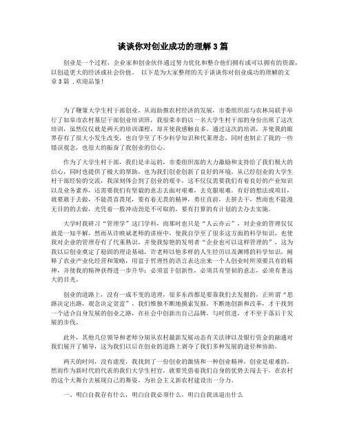 谈谈你对创业成功的理解3篇