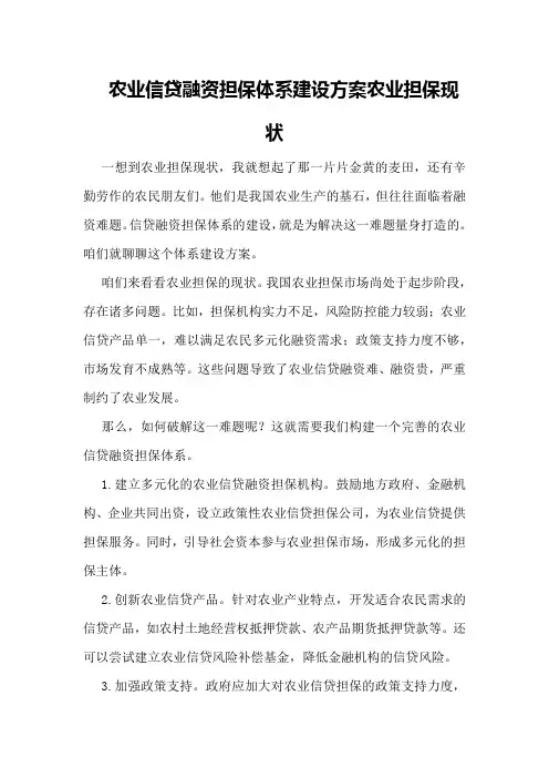 农业信贷融资担保体系建设方案农业担保现状