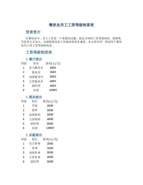 餐饮业员工工资等级制度表
