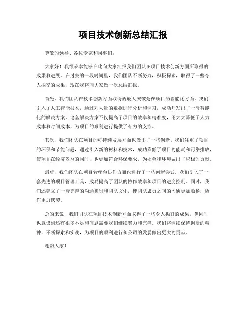 项目技术创新总结汇报