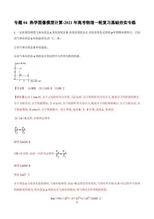 高中物理复习专题04 热学图像模型计算(精品解析版)