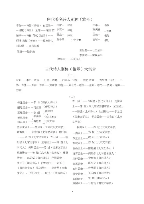 唐代著名诗人别称