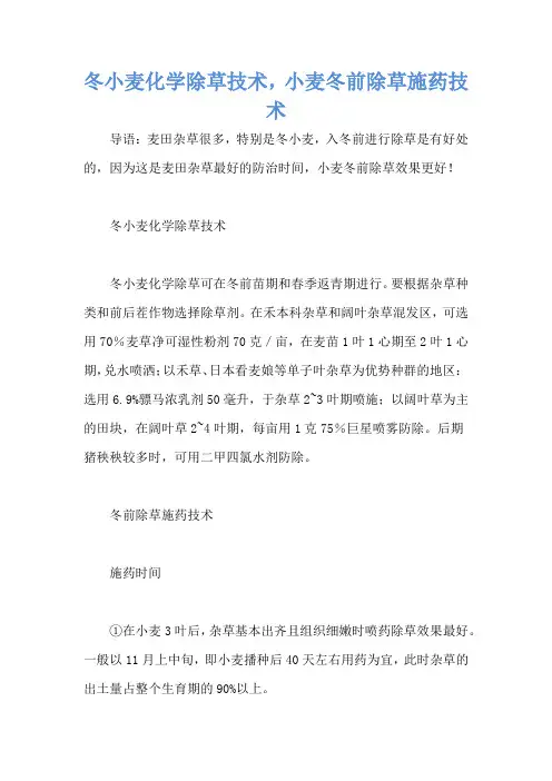 冬小麦化学除草技术,小麦冬前除草施药技术