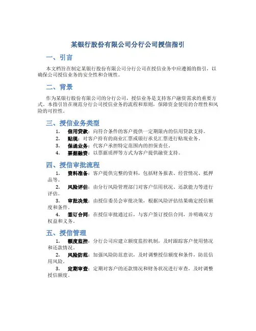 某银行股份有限公司分行公司授信指引