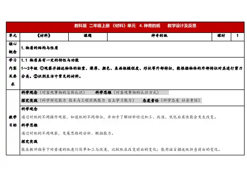 2023秋教科版二年级科学上册2-4《 神奇的纸》(表格式教案)