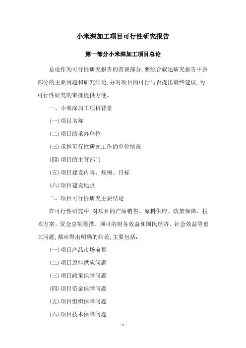 小米深加工项目可行性研究报告