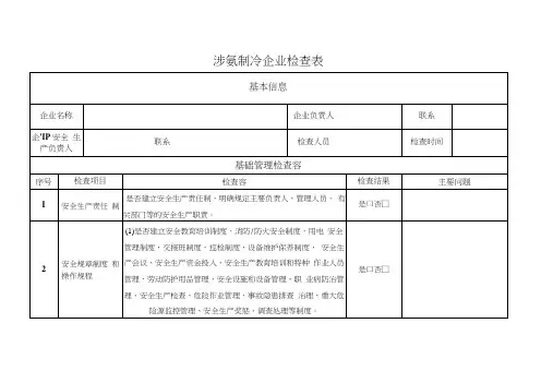 涉氨制冷企业检查表