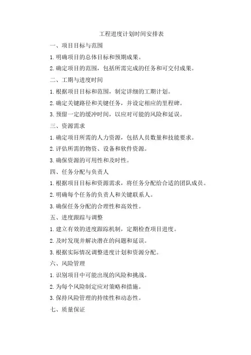 工程进度计划时间安排表