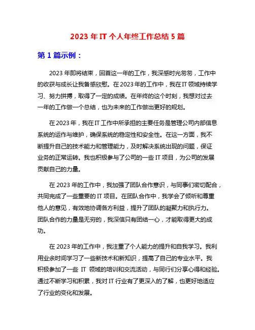 2023年IT个人年终工作总结5篇