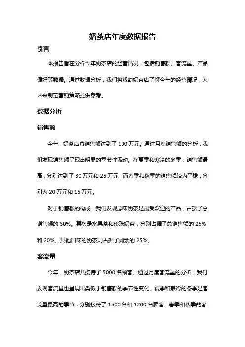 奶茶店年度数据报告
