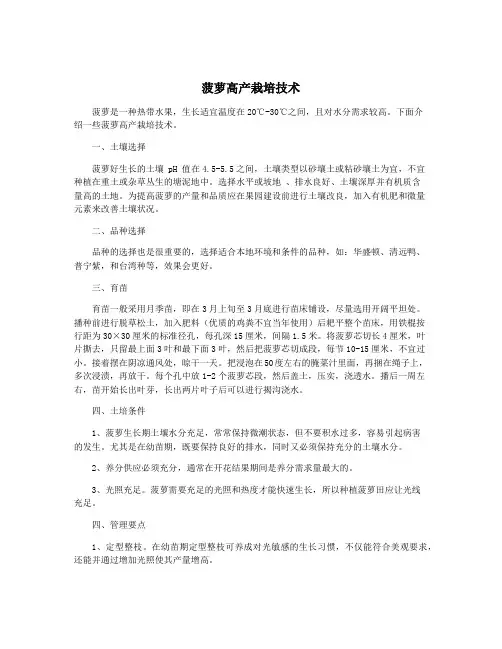 菠萝高产栽培技术