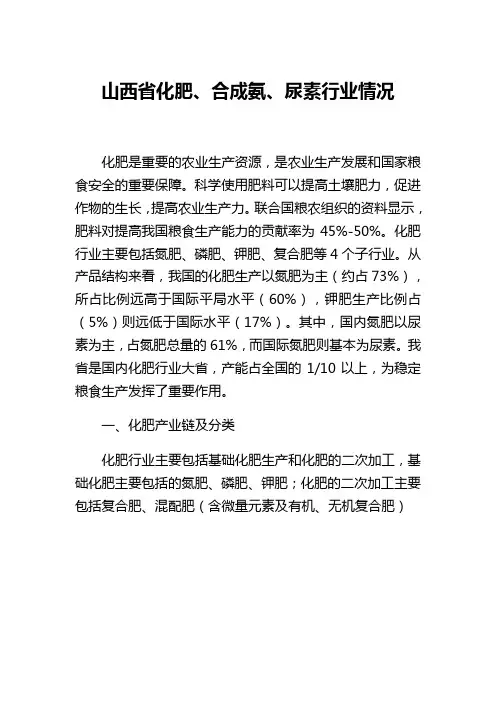 山西省化肥、合成氨、尿素行业情况