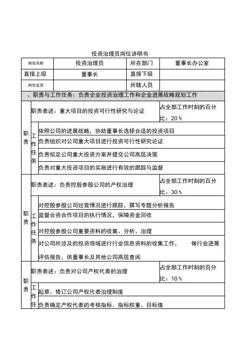 创新港湾工程项目公司岗位说明书汇总25