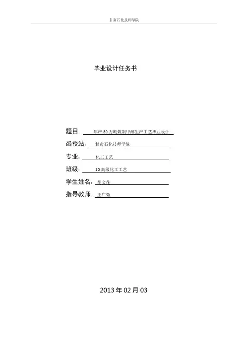 年产30万吨煤制甲醇生产工艺毕业设计5