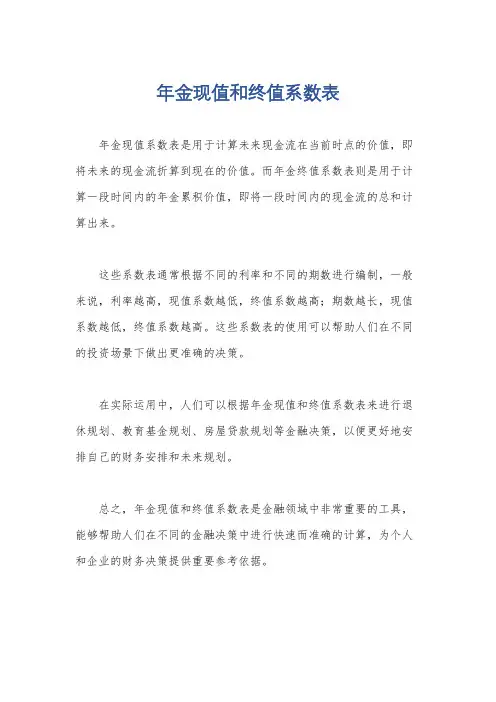 年金现值和终值系数表