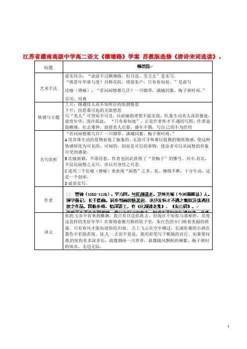江苏省灌南高级中学高二语文《横塘路》学案 苏教版选