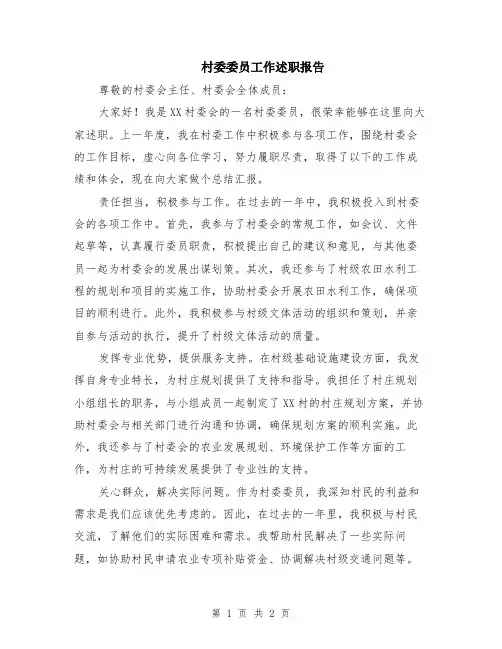村委委员工作述职报告