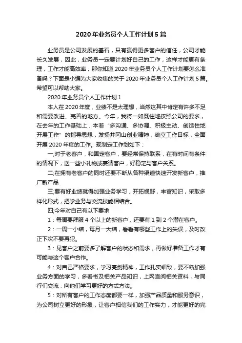 2020年业务员个人工作计划5篇