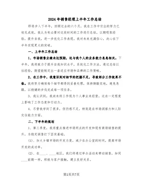 2024年销售经理上半年工作总结（四篇）