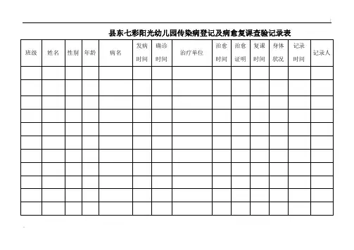 学校传染病登记及病愈复课查验记录表
