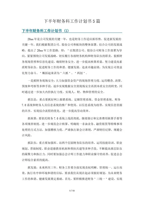 下半年财务科工作计划书5篇