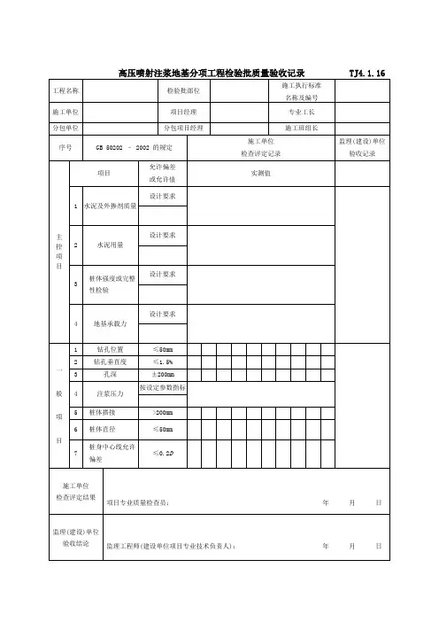 江苏省建筑工程施工质量验收资料表格TJ4.1.16-4.1.37