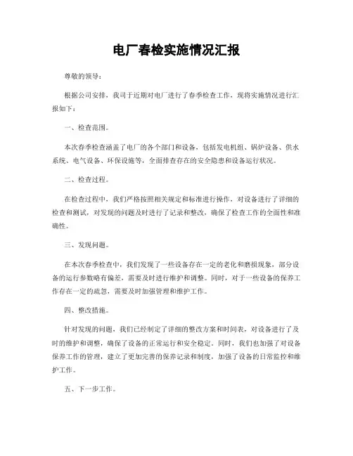 电厂春检实施情况汇报