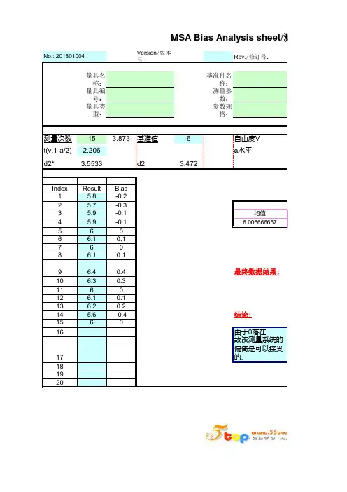 MSA偏倚分析表