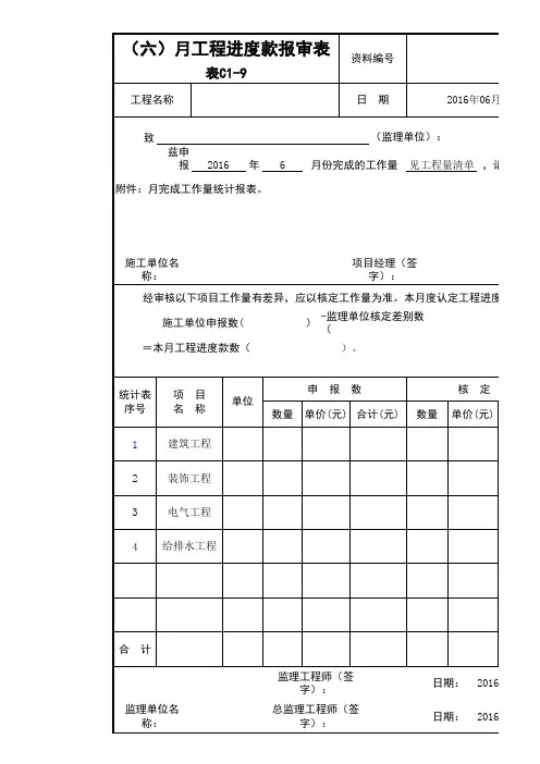 月工程进度款报审表