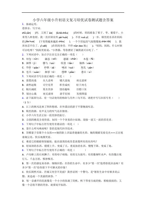 小学六年级小升初语文复习培优试卷测试题含答案