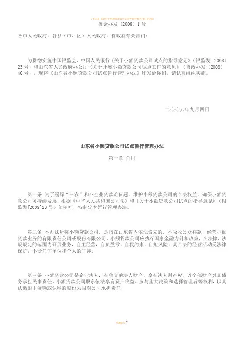 山东省小额贷款公司试点暂行管理办法