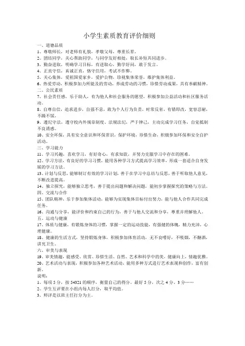 小学生素质教育评价细则