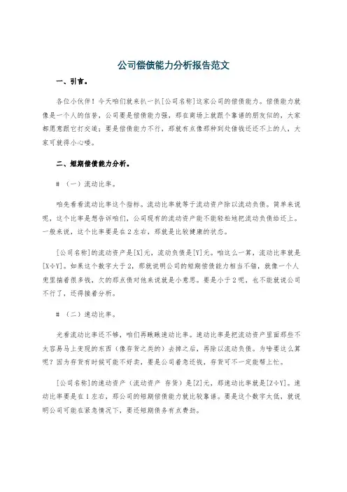 公司偿债能力分析报告范文