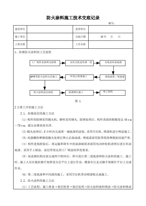防火涂料施工技术交底记录