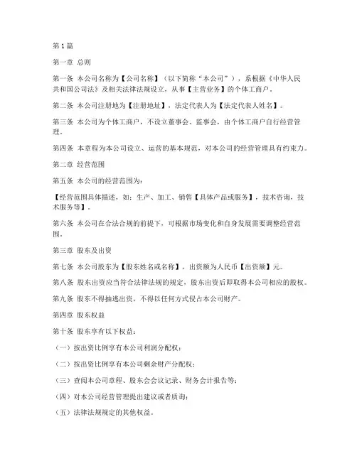 个体户公司章程范本(3篇)