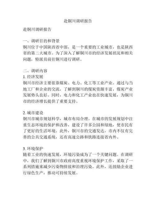 赴铜川调研报告