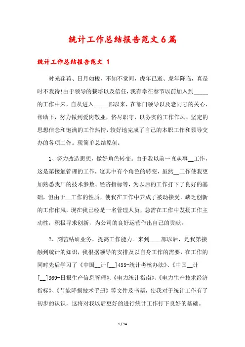 统计工作总结报告范文6篇