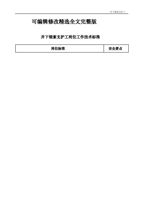 井下锚索支护工岗位工作技术标准精选全文完整版
