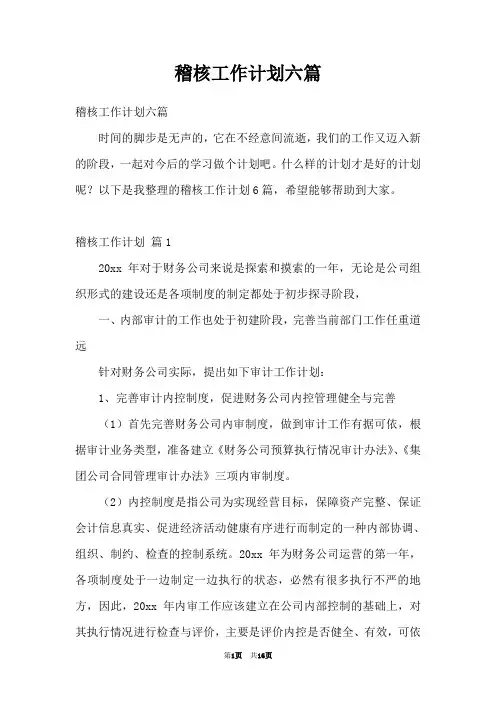 稽核工作计划六篇