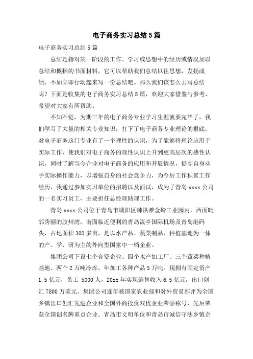 电子商务实习总结5篇