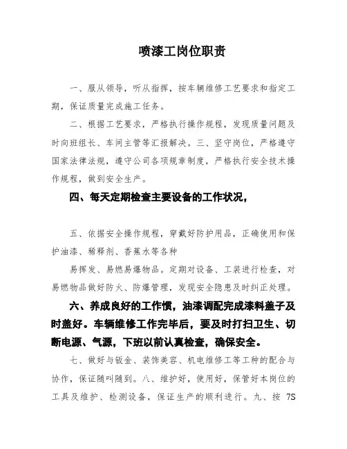 喷漆工岗位职责