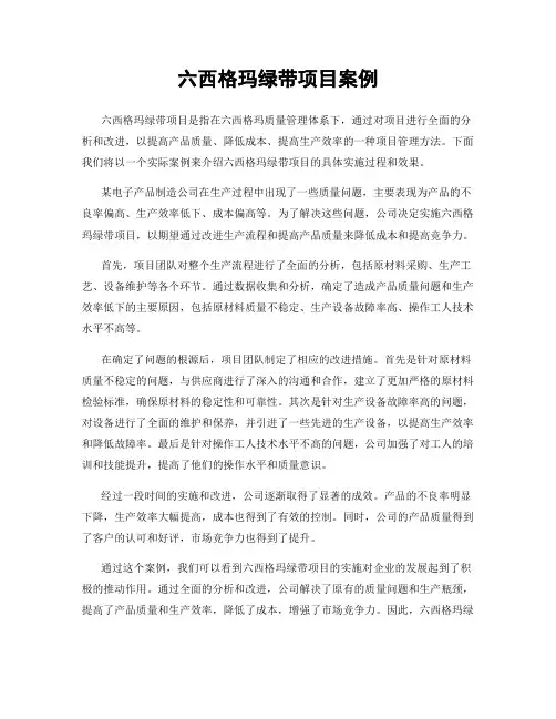 六西格玛绿带项目案例