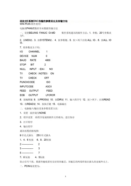 法拉克0系统DNC传输的参数设定及传输方法