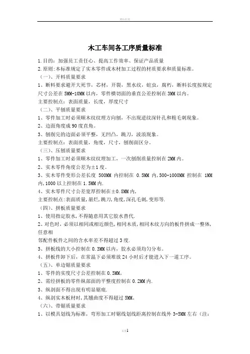 木门厂各工序质量标准