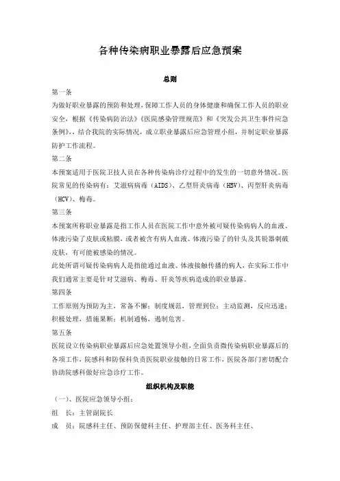 (完整版)各种传染病职业暴露后应急预案