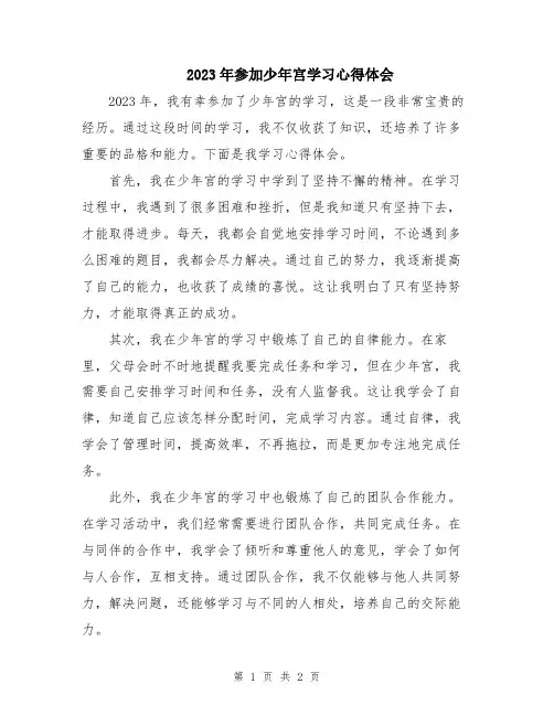 2023年参加少年宫学习心得体会