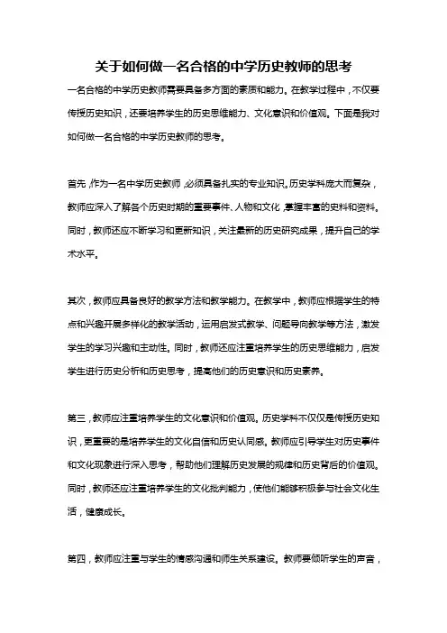 关于如何做一名合格的中学历史教师的思考