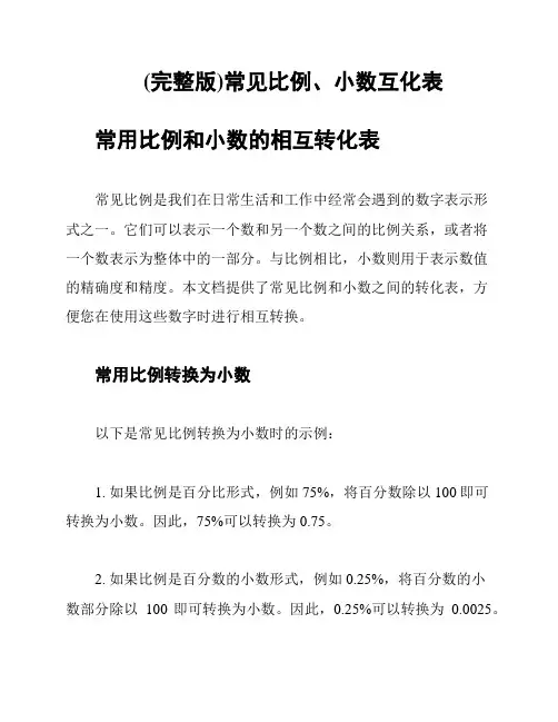 (完整版)常见比例、小数互化表