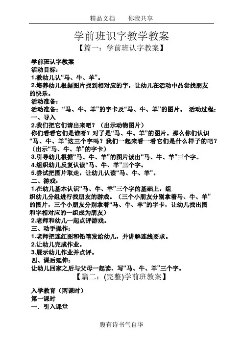 学前班识字教学教案