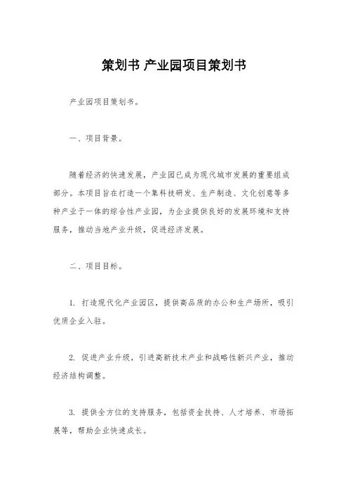 策划书 产业园项目策划书